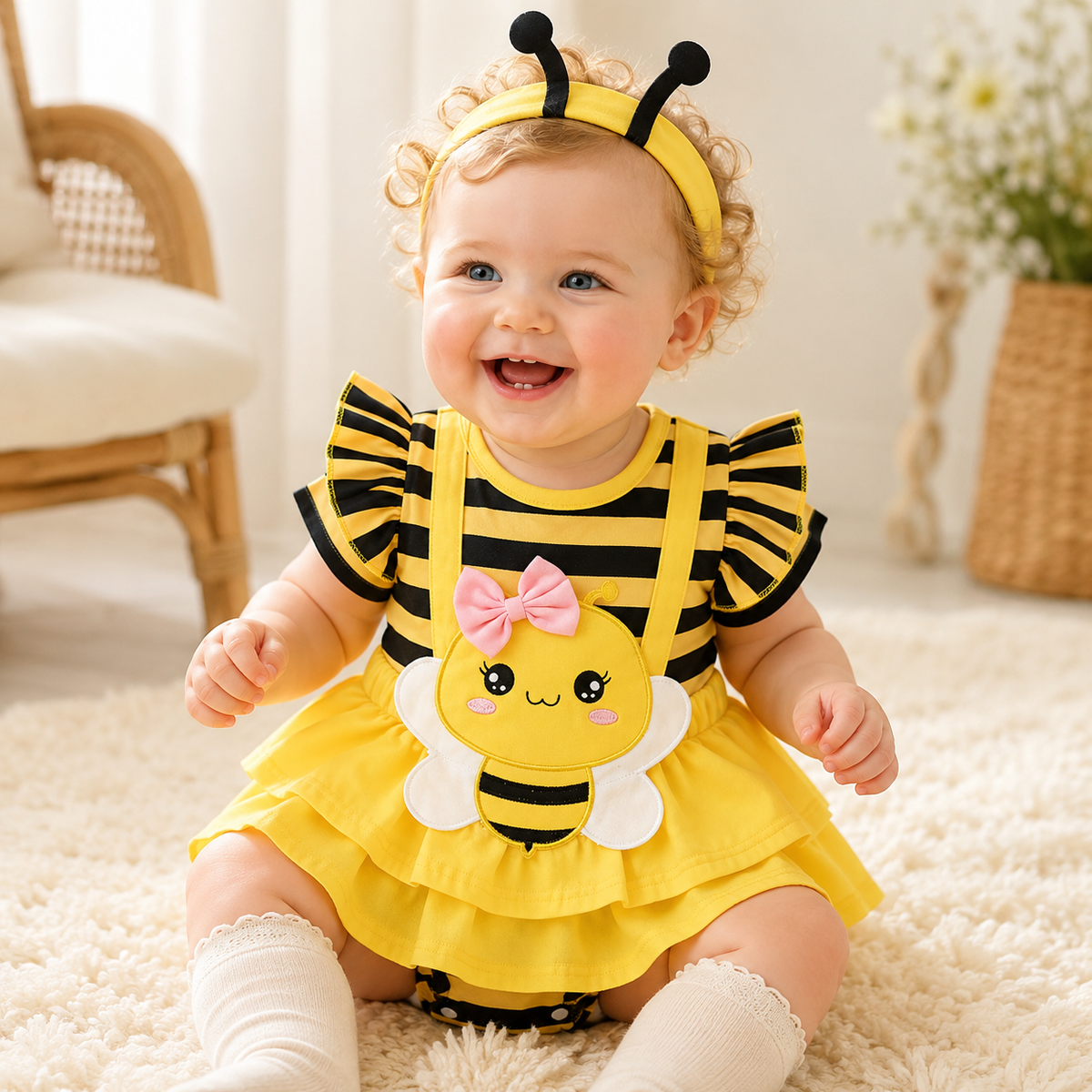 Baby Bee Costume Romper with Antenna Headband Photo Prop Outfit