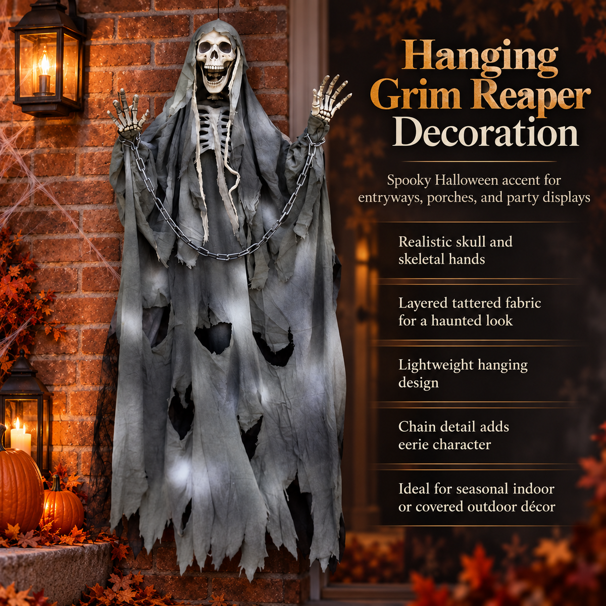 Hanging Skeleton Reaper Prop Haunted House Halloween Decoration