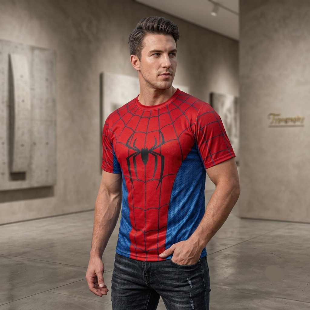 3D Webbed Hero Cosplay Tee Raised Web Print Spiderman Costume Shirt