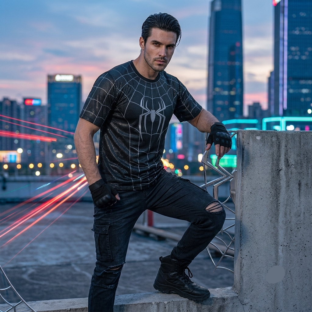 3D Webbed Hero Cosplay Tee Raised Web Print Spiderman Costume Shirt