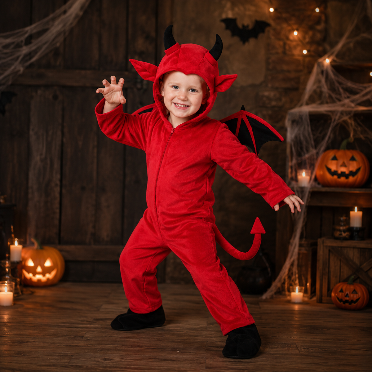 Kids Devil Bat Wings Halloween Costume Boys Girls Trick or Treat Cosplay Performance Outfit