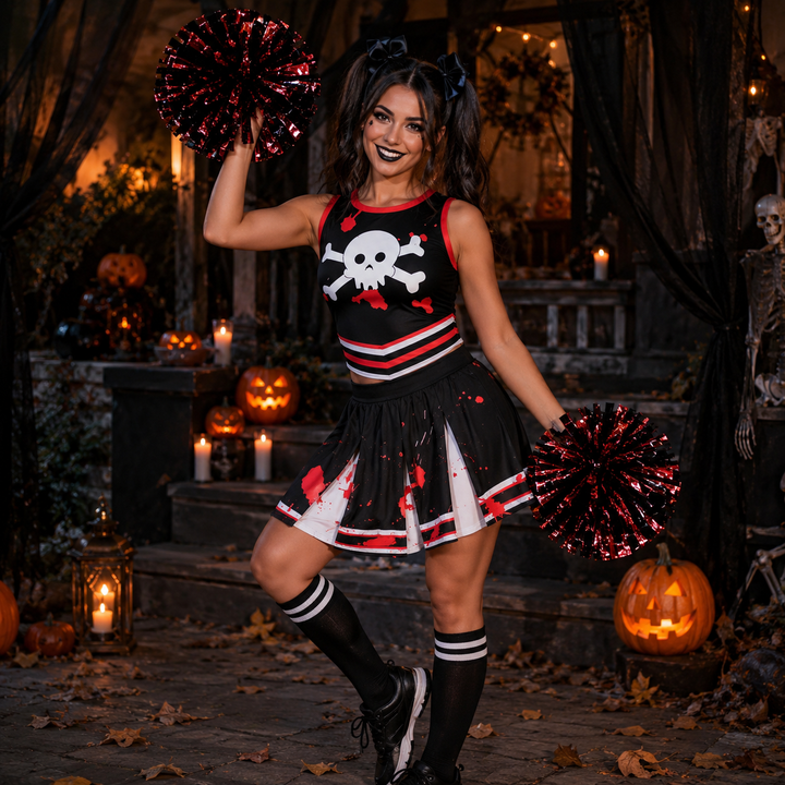 Kids Halloween Pirate Cheerleader Costume Performance Outfit Digital Print Cosplay Party Set