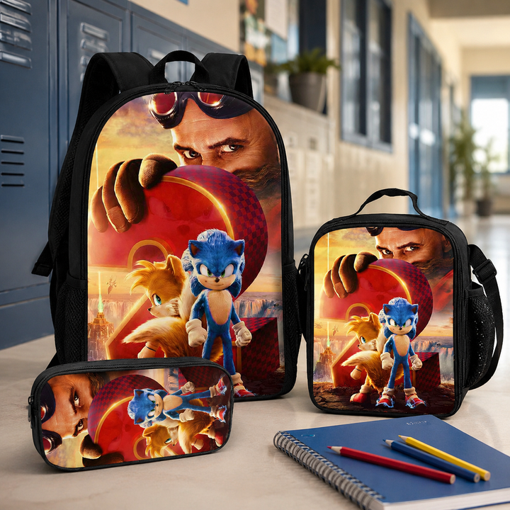 Sonic the Hedgehog Boys School Backpack 3-Piece Set with Lunch Bag &amp; Pencil Case