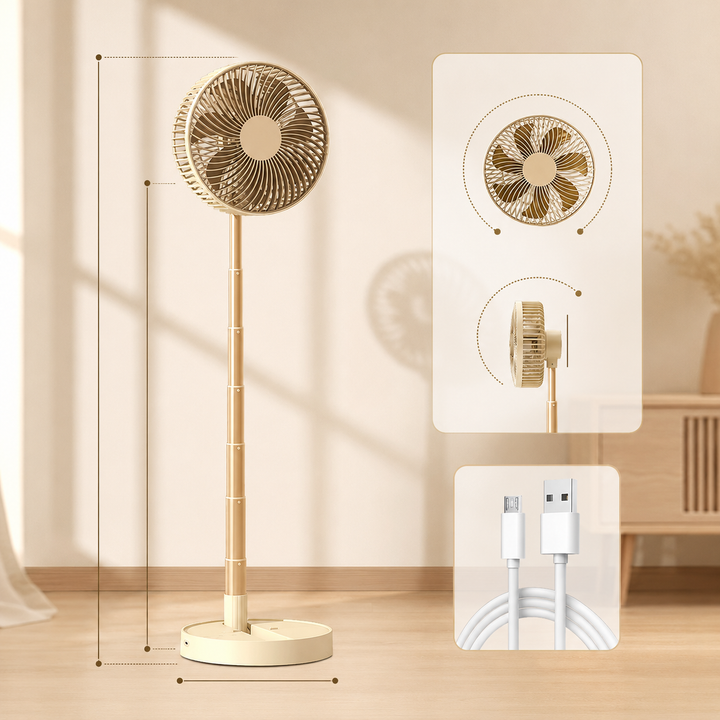 USB Foldable Portable Fan 8 Inch 4-Speed Timer Battery Mini Floor Bedroom
