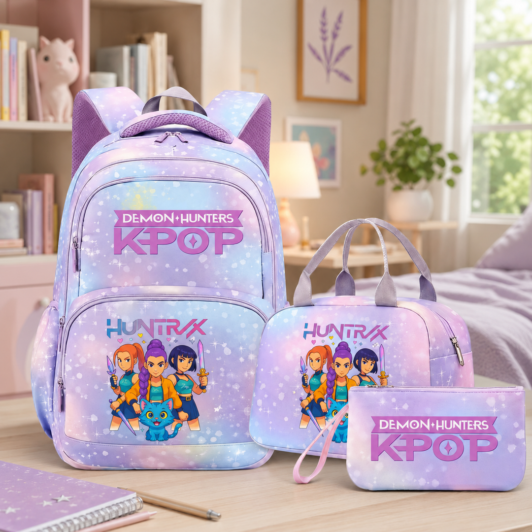 KPop Demon Hunters Girls 3-Piece School Backpack Set with Lunch Bag &amp; Pencil Case