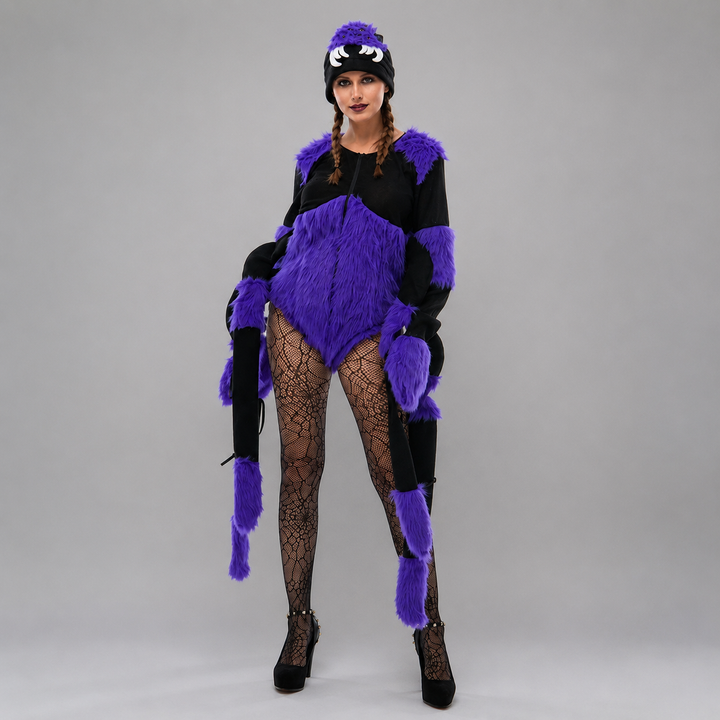 Purple Spider Halloween Costume with 8 Legs and Hat for Women