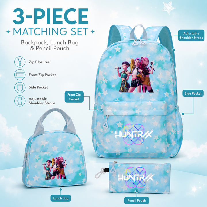 KPop Demon Hunters 3-Piece School Backpack Set with Lunch Bag and Pencil Case