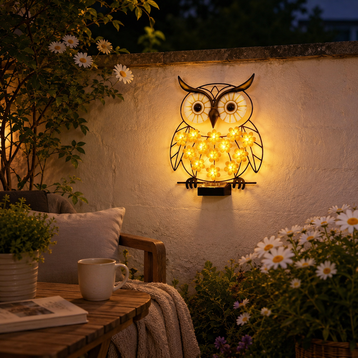 Solar Iron Owl Outdoor Wall Lamp Garden Metal Lawn Courtyard Landscape Ambiance Lighting