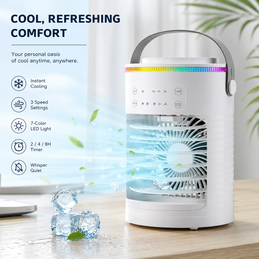 Mini Portable Air Conditioner Desktop Spray Cooling Fan USB Timer RGB