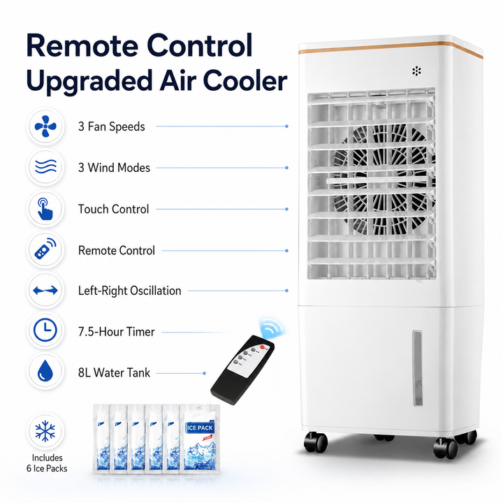 Portable Evaporative Air Cooler 8L Water Tank Mobile Cooling Fan Home Office