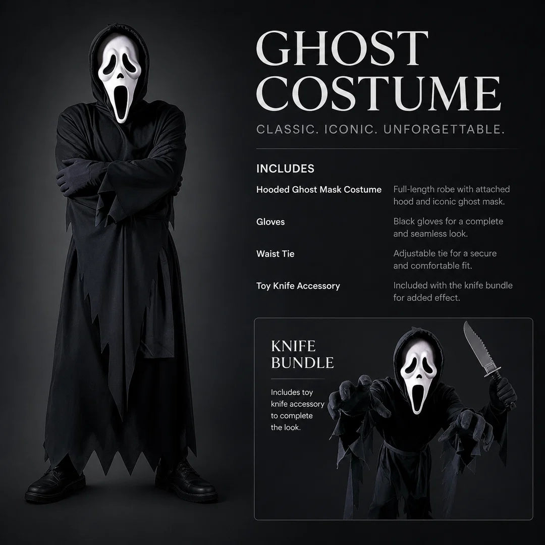 Ghostface Costume Robe with Mask and Dagger - Scream Halloween Costume