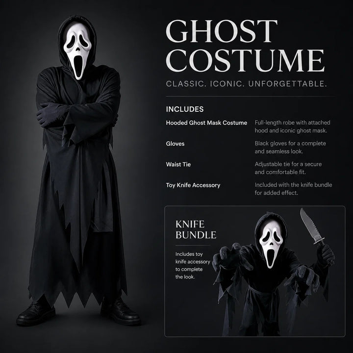 Ghostface Costume Robe with Mask and Dagger - Scream Halloween Costume