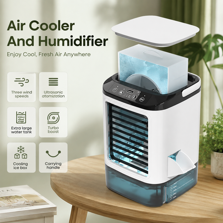 Portable Air Conditioner Mini AC Unit 900ML Water Tank 3-Speed Humidifier