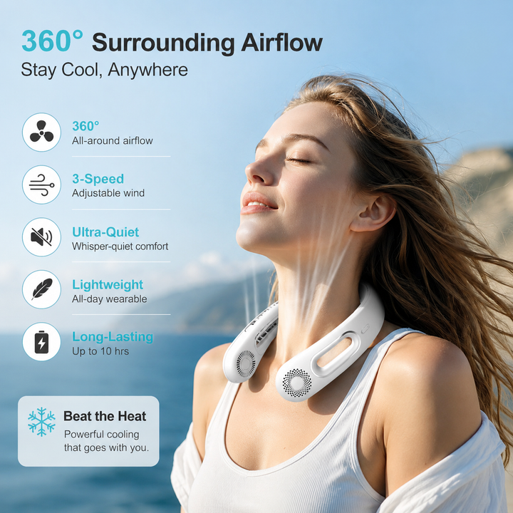 Bladeless Neck Fan 5200mAh Portable Rechargeable 4 Speed 360 Cooling Fan