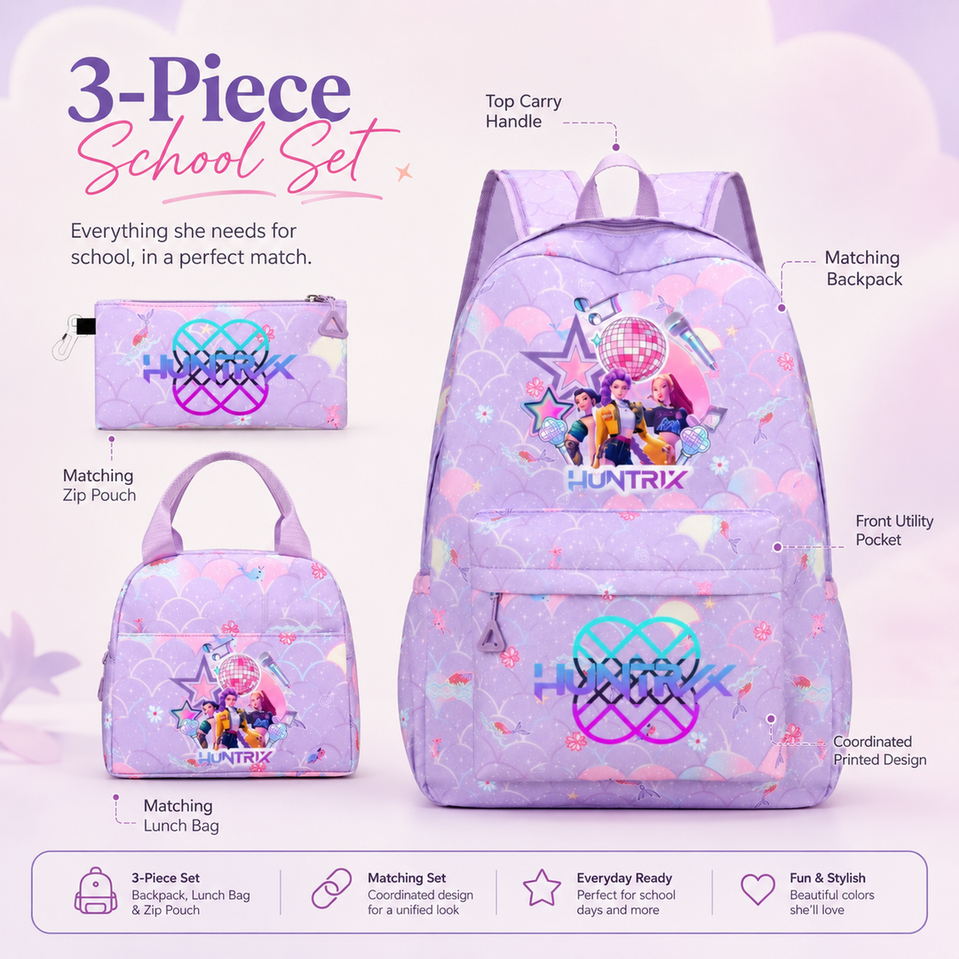 Anime Character School Backpack 3Pcs Set Large Capacity Teens Women Laptop Travel