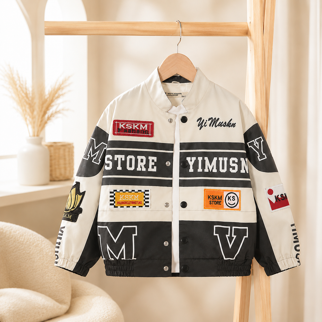 Boys Varsity Bomber Jacket Kids Racing Style Coat