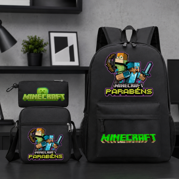 Minecraft Story Mode 3-Piece School Backpack Set with Crossbody Bag and Pencil Case