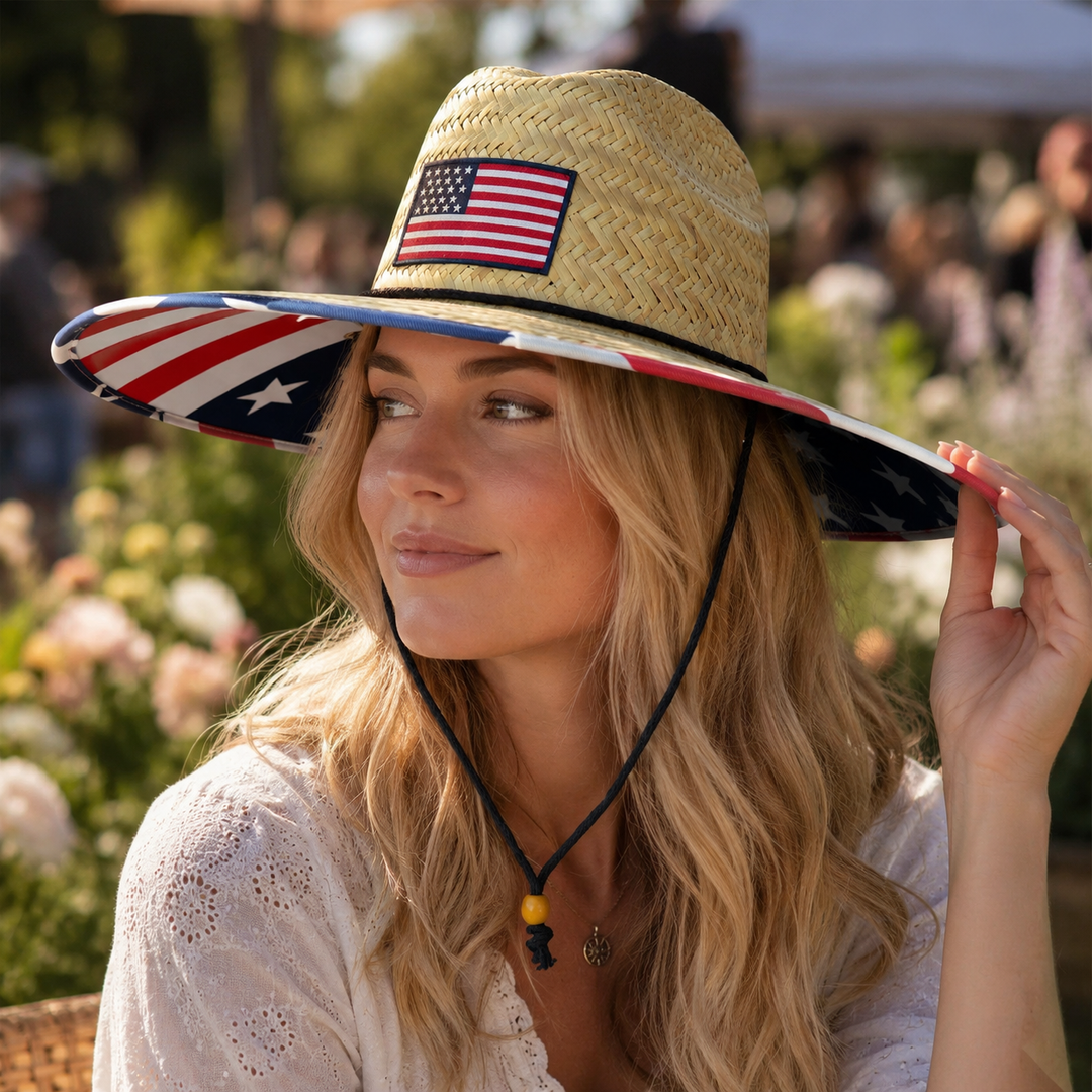 American Straw Cowboy Hat Wide Brim Western Sun Beach Patriotic