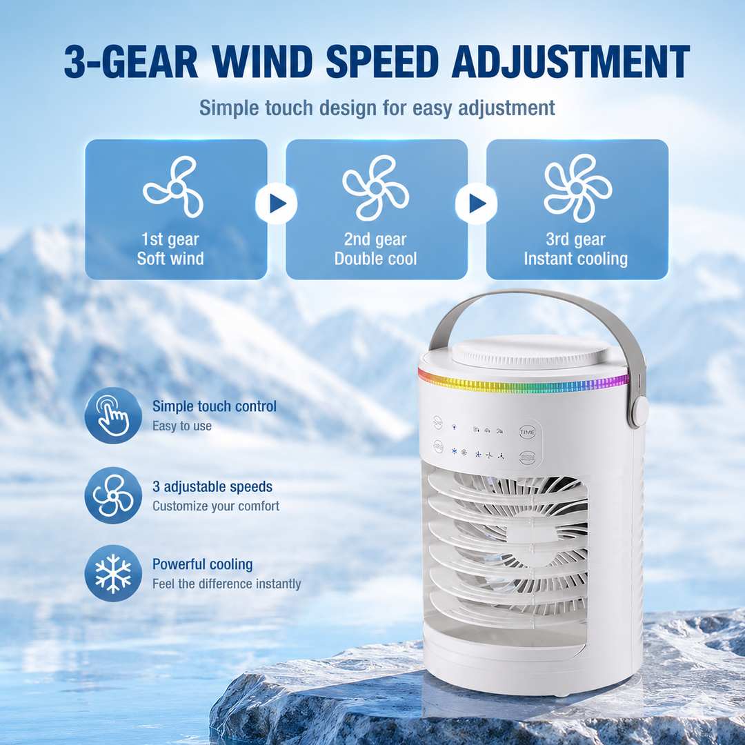 Mini Portable Air Conditioner Desktop Spray Cooling Fan USB Timer RGB