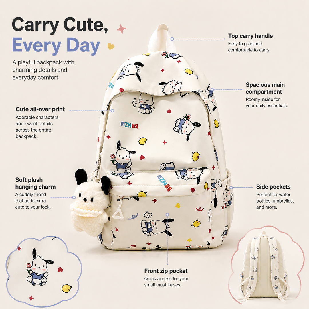 Cute Puppy Graffiti Girls School Backpack, Lightweight