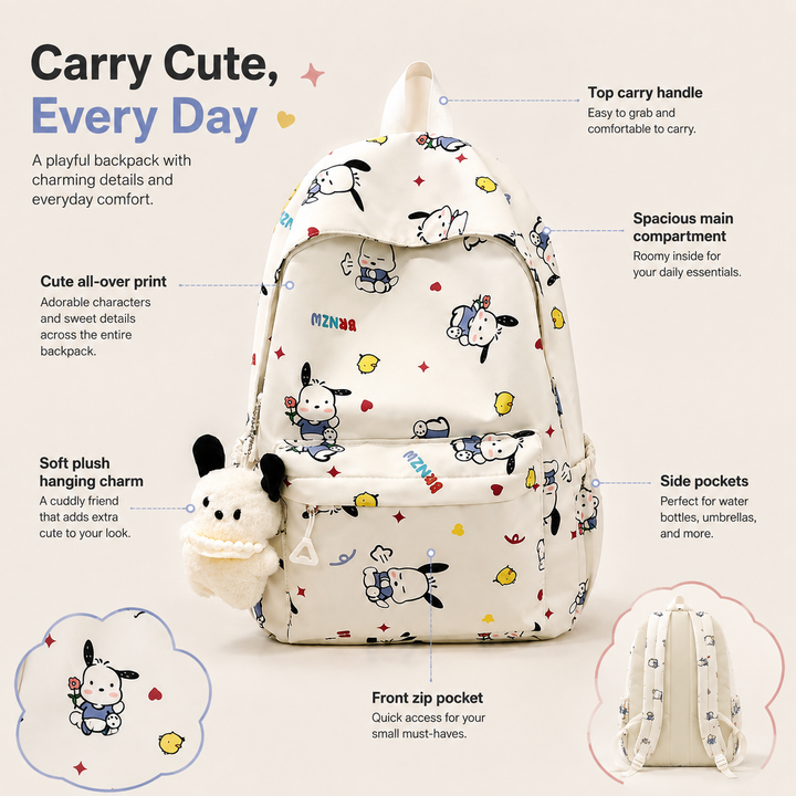 Cute Puppy Graffiti Girls School Backpack, Lightweight