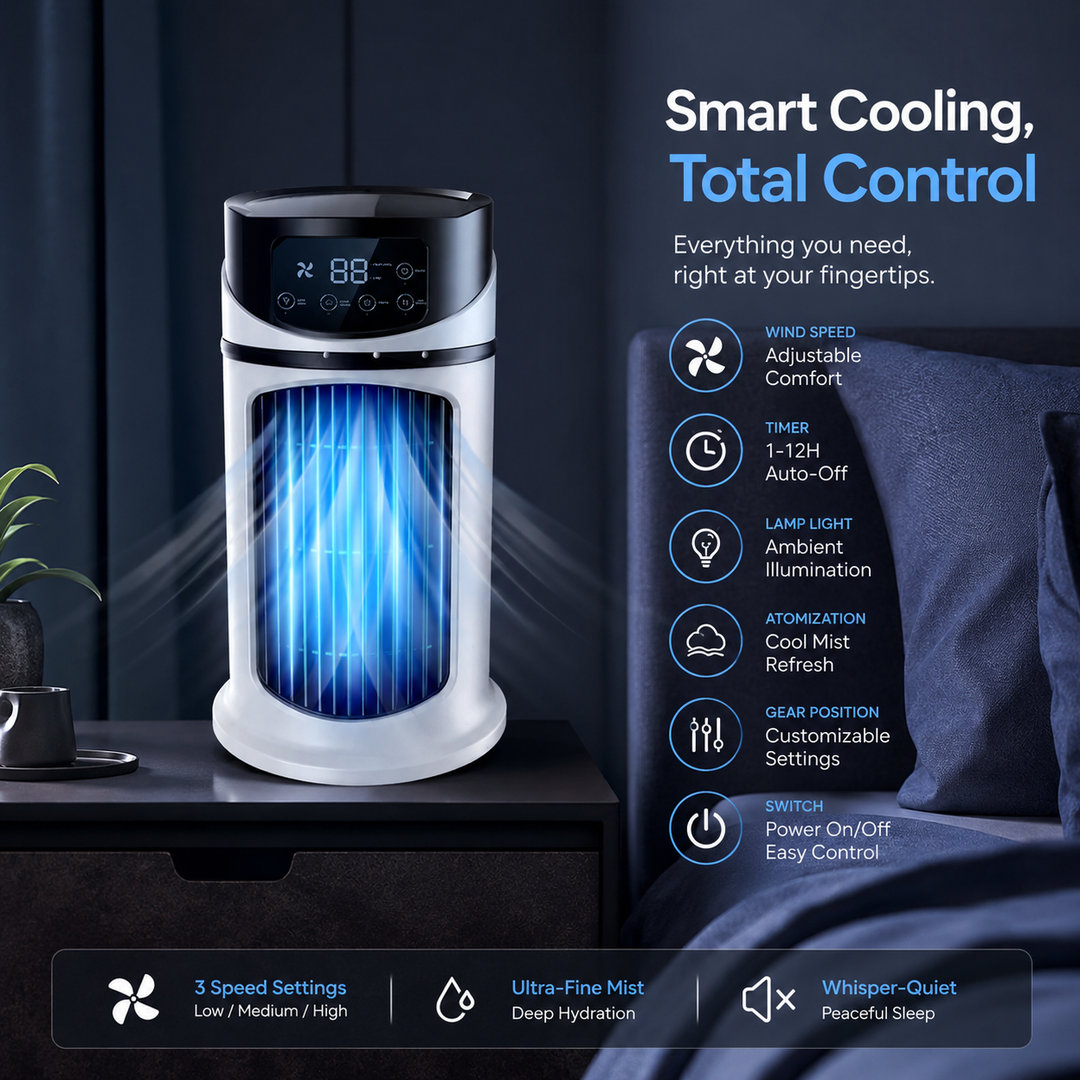 Portable Air Conditioner Desk Fan Spray Humidifier Timer Quiet Air Cooling