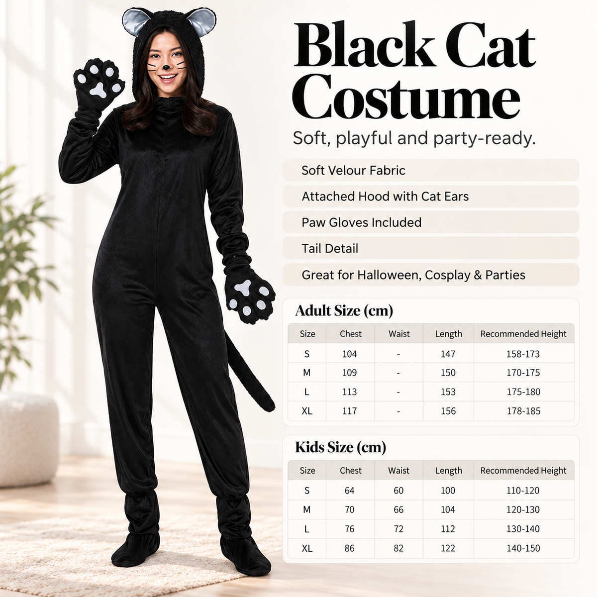 Halloween Black Cat Couple Cosplay Bodysuit for Family