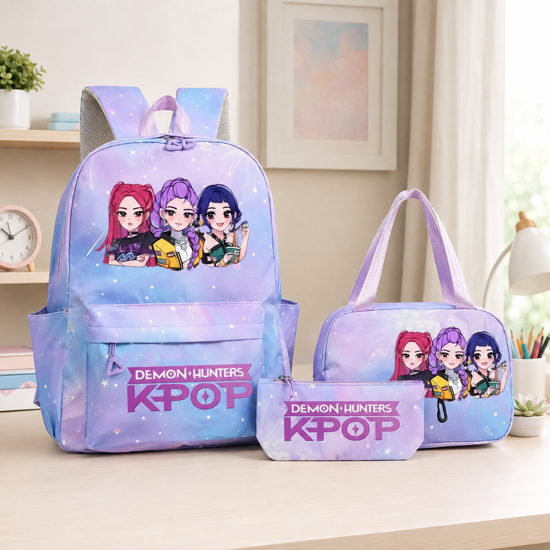 Girls KPop Demon Hunters School Backpack Set with Lunch Bag and Pencil Case