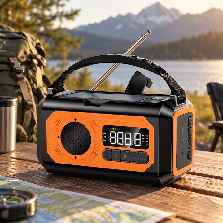 Wind Up Weather Radio 12000mAh Digital LCD NOAA Solar Kickstand