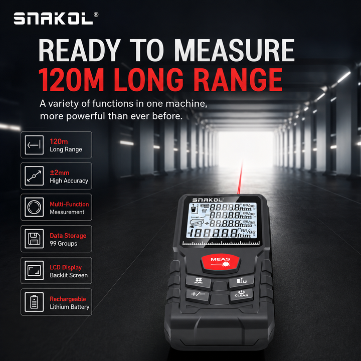 Laser Distance Meter Rangefinder Digital Measuring Tool 50M 100M 120M