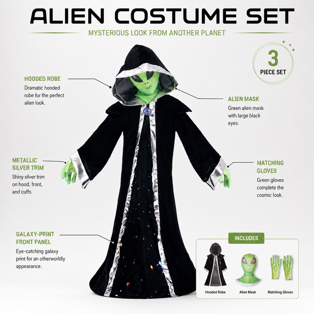 Alien Boss Kids Costume Hooded Robe with Mask for Halloween