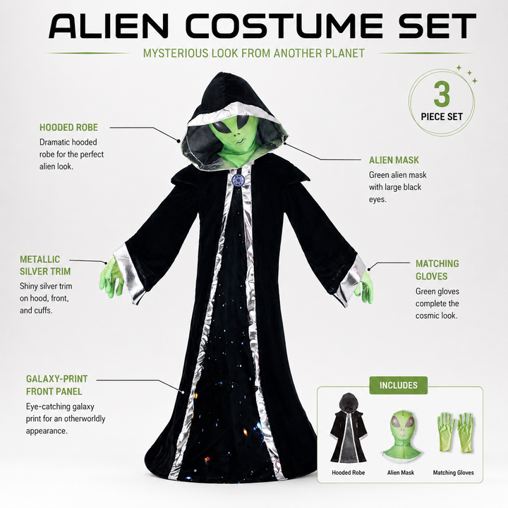 Alien Boss Kids Costume Hooded Robe with Mask for Halloween