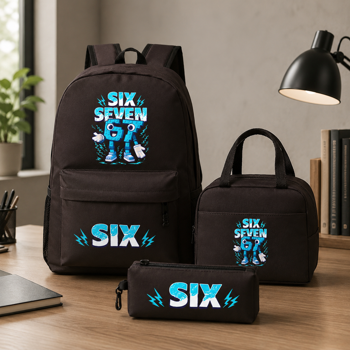 Six Seven 67 Teen 3-Piece School Backpack Set with Lunch Bag &amp; Pencil Case