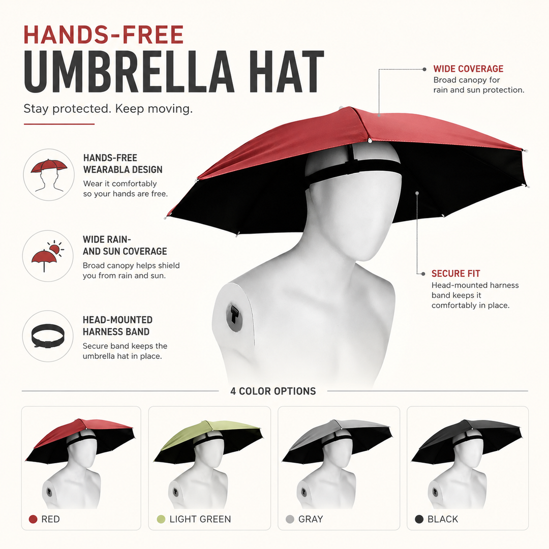 Foldable Head Umbrella Hat Windproof Fishing Camping Beach Outdoor