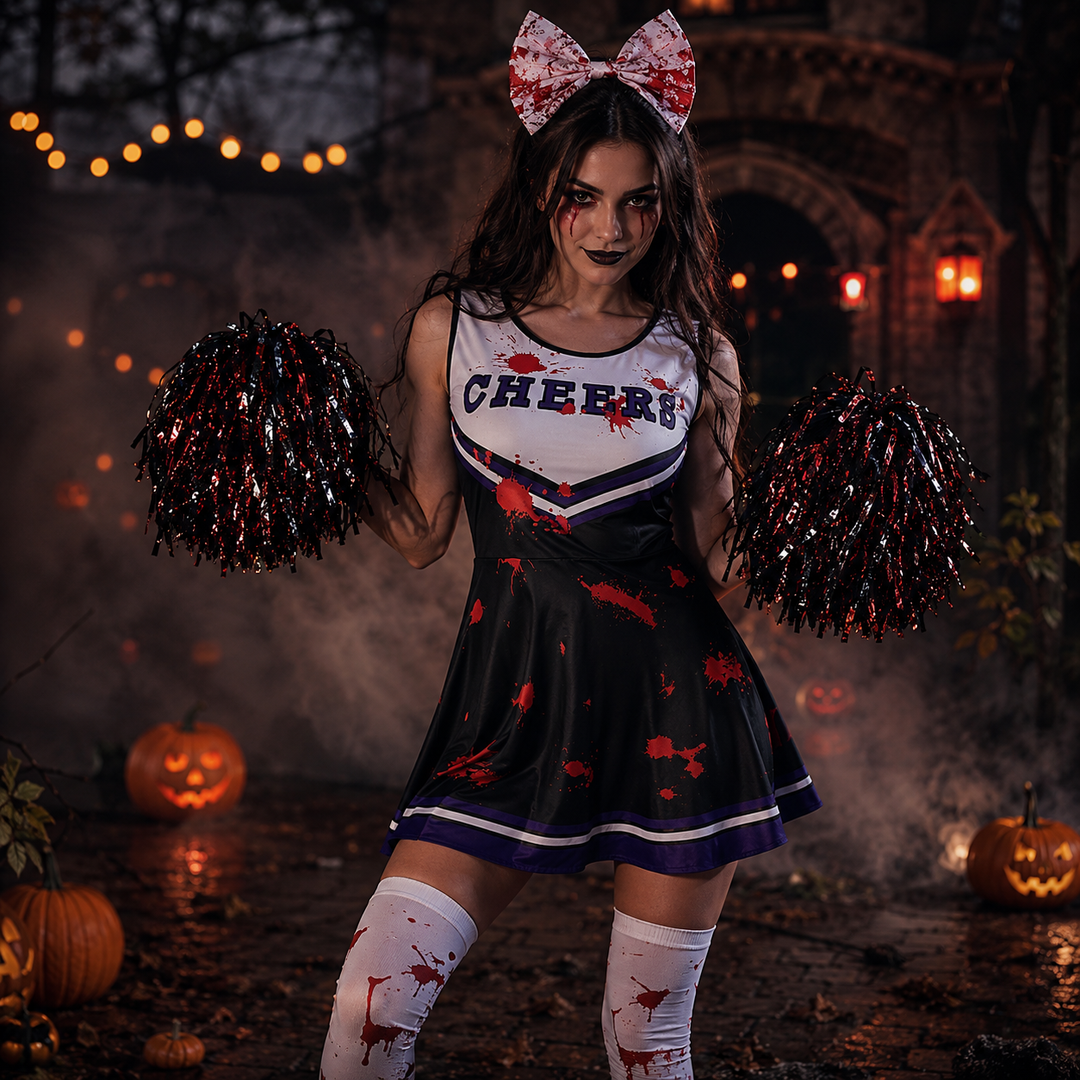 Kids Halloween Pirate Cheerleader Costume Performance Outfit Digital Print Cosplay Party Set