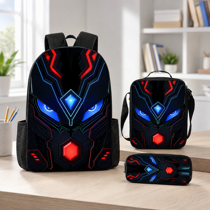 Boys Cyberpunk Robot School Backpack Set for Students
