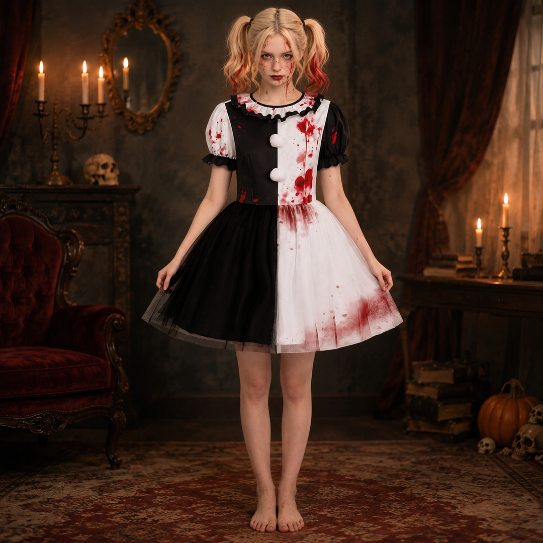 Bloodstained Harlequin Clown Dress Costume for Women