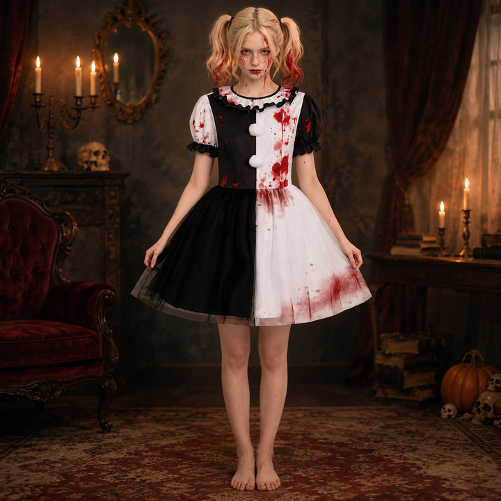 Bloodstained Harlequin Clown Dress Costume for Women