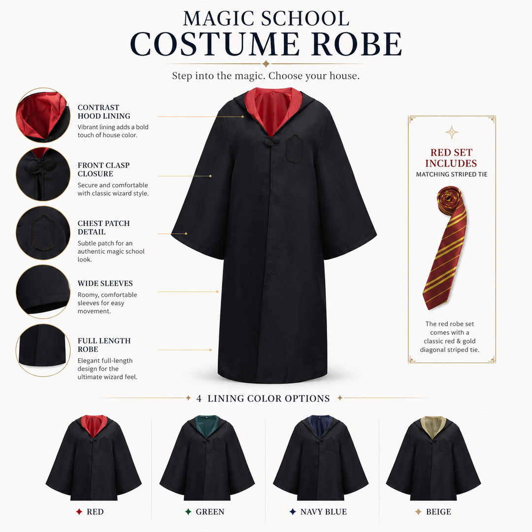 Harry Potter-Inspired Hogwarts House Robe Costume with Tie