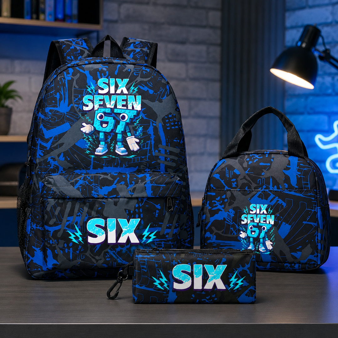 Six Seven 67 Teen 3-Piece School Backpack Set with Lunch Bag &amp; Pencil Case