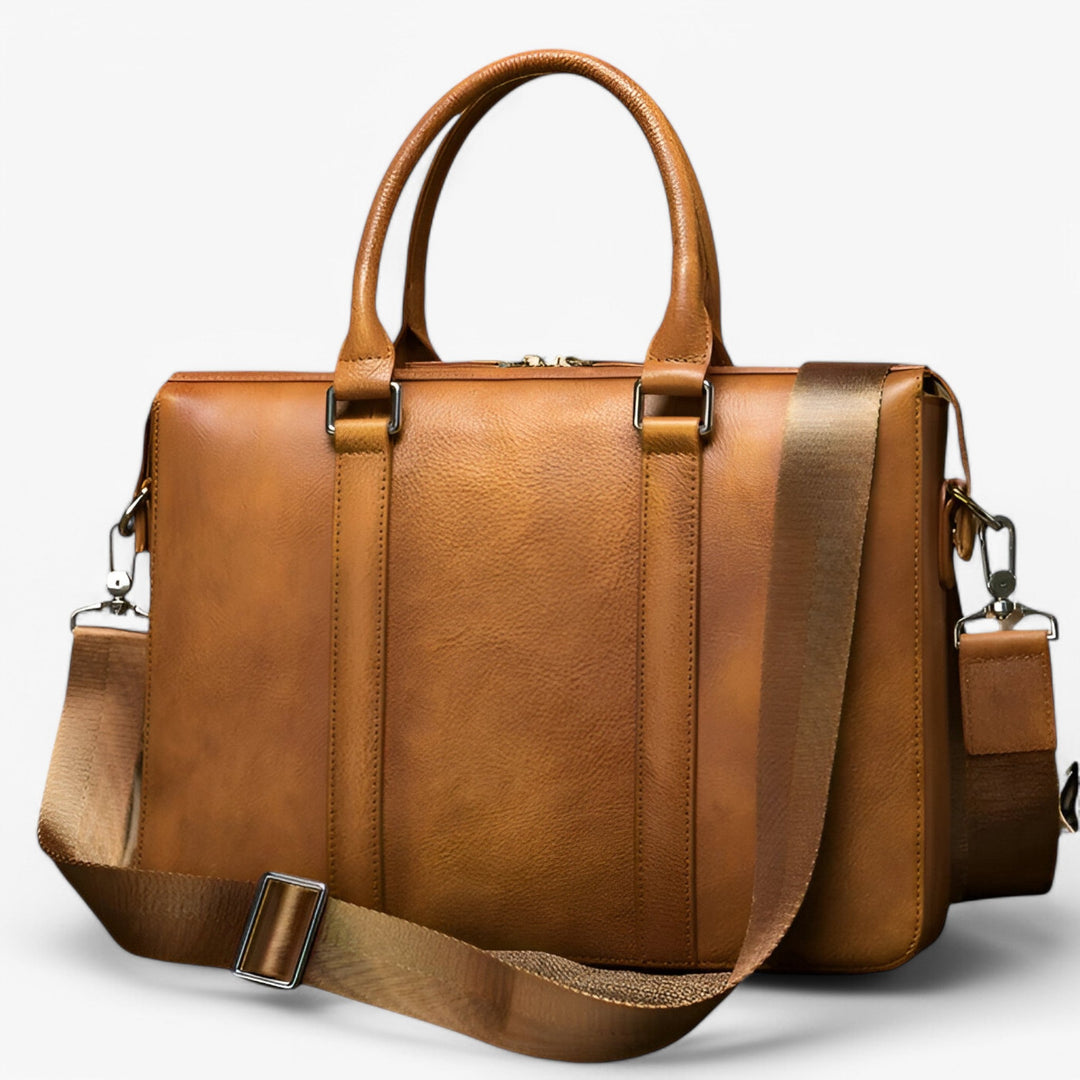 Leather Laptop Bag Briefcase with Top Handles and Shoulder Strap
