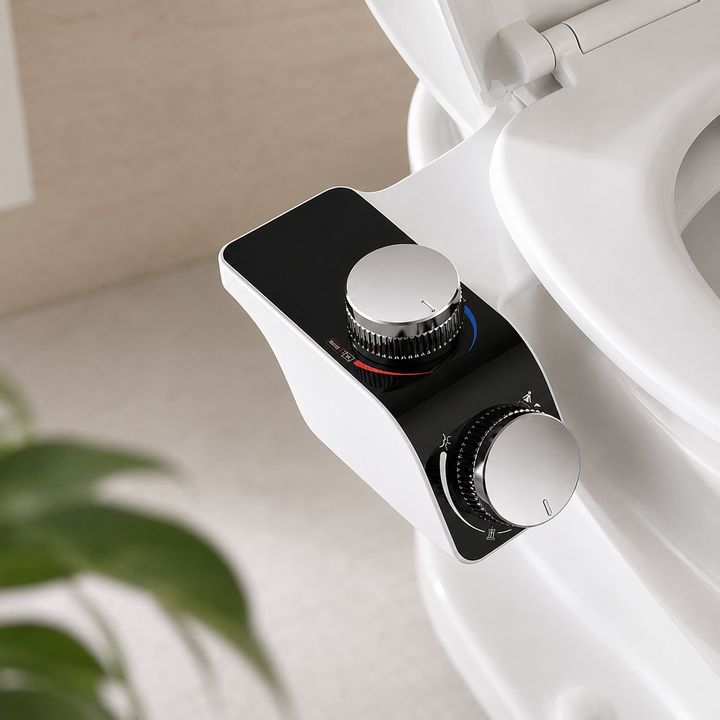 Non-Electric Bidet Toilet Seat Attachment Dual Self-Cleaning Nozzles Hot Cold