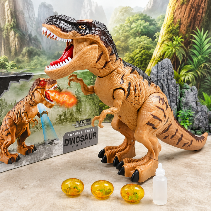 Walking Spray Dinosaur Toy Roars Projects Dinosaur Images Lights Up and Lays Eggs
