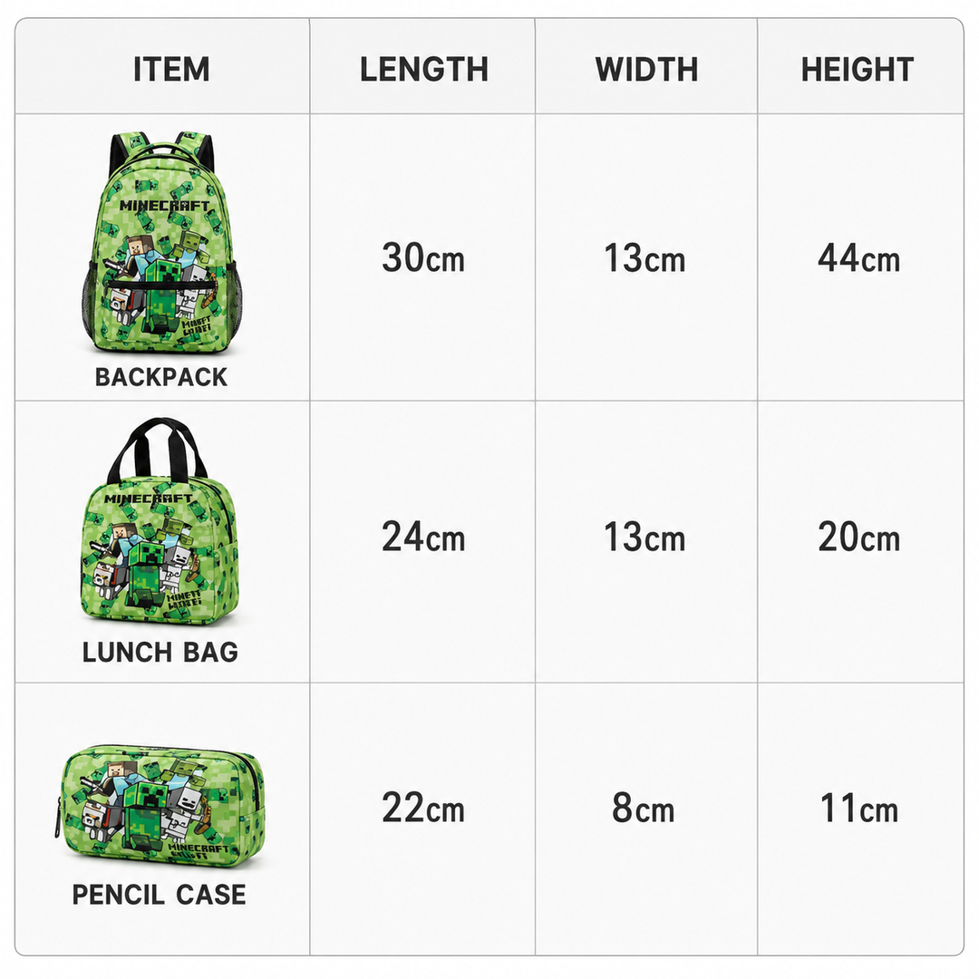 Minecraft Boys 3-Piece School Backpack Set with Lunch Bag &amp; Pencil Case