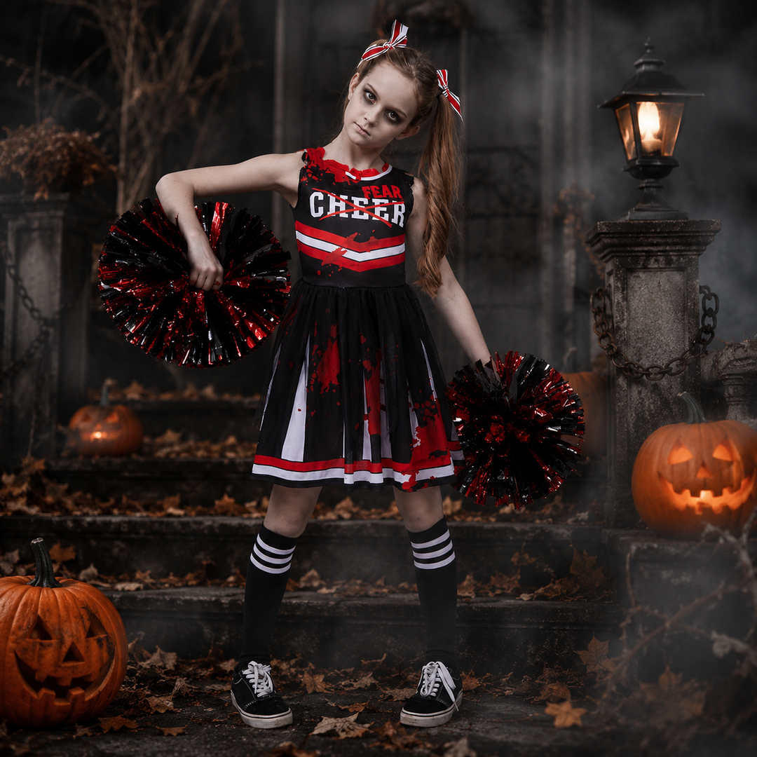 Kids Halloween Pirate Cheerleader Costume Performance Outfit Digital Print Cosplay Party Set