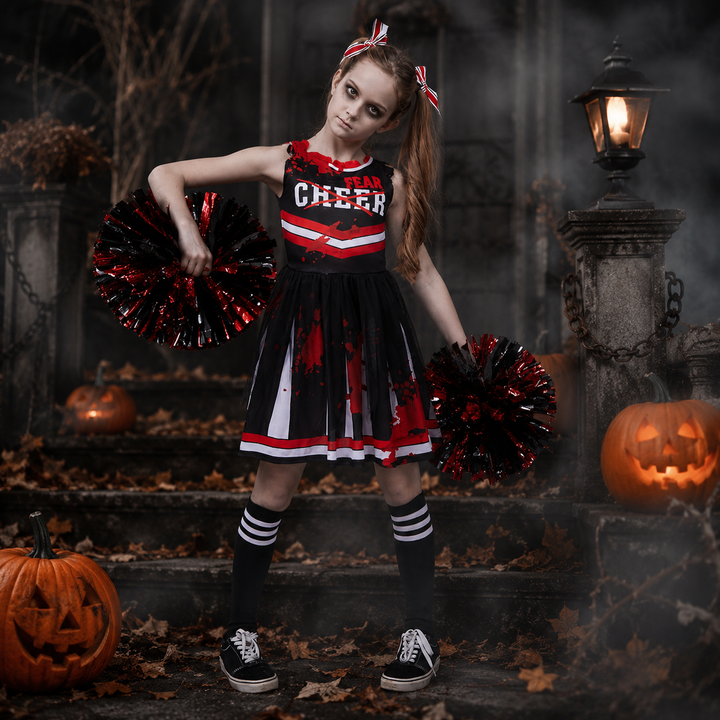 Kids Halloween Pirate Cheerleader Costume Performance Outfit Digital Print Cosplay Party Set