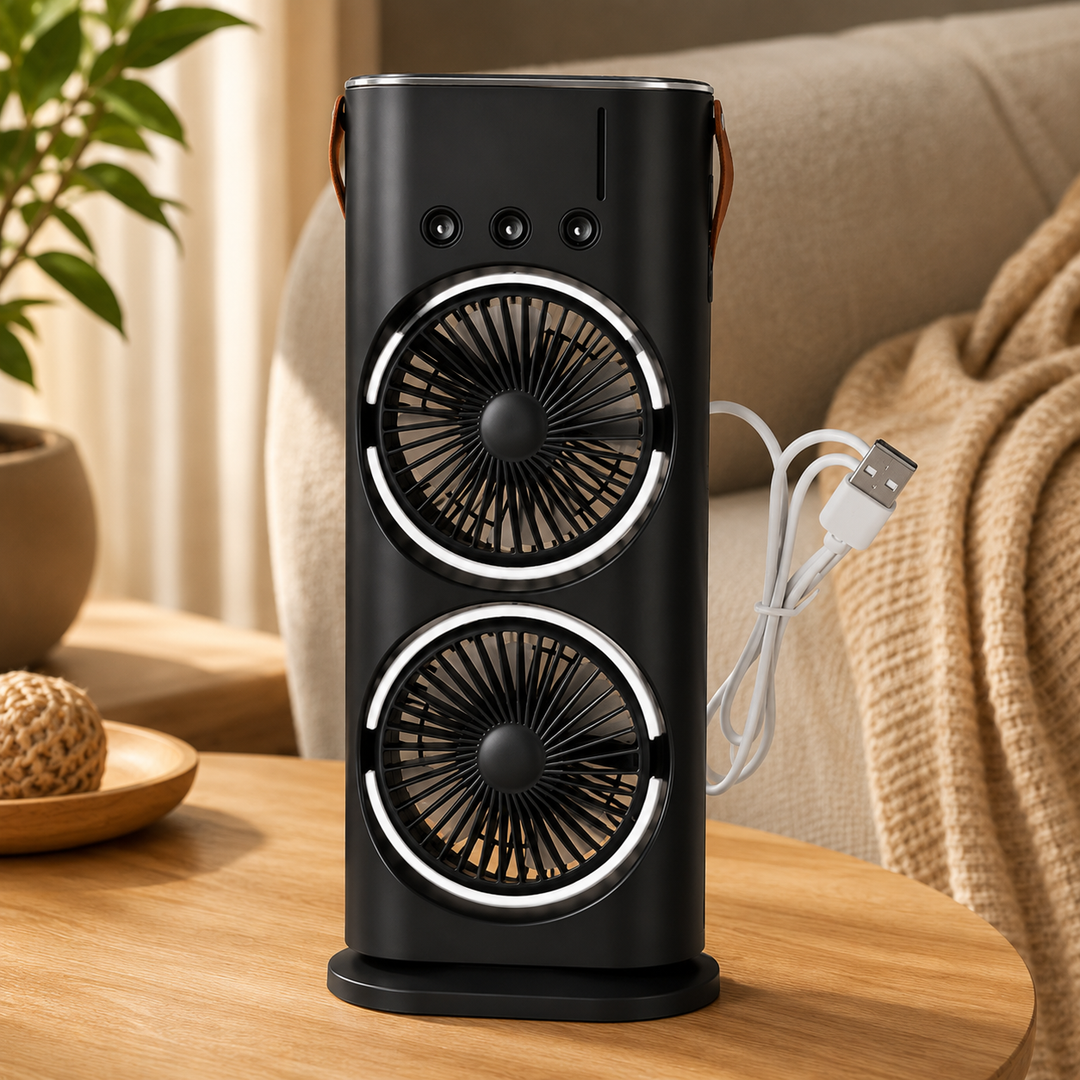 Double Head Three Hole Spray Fan USB Charging Desktop Colorful Light Gift