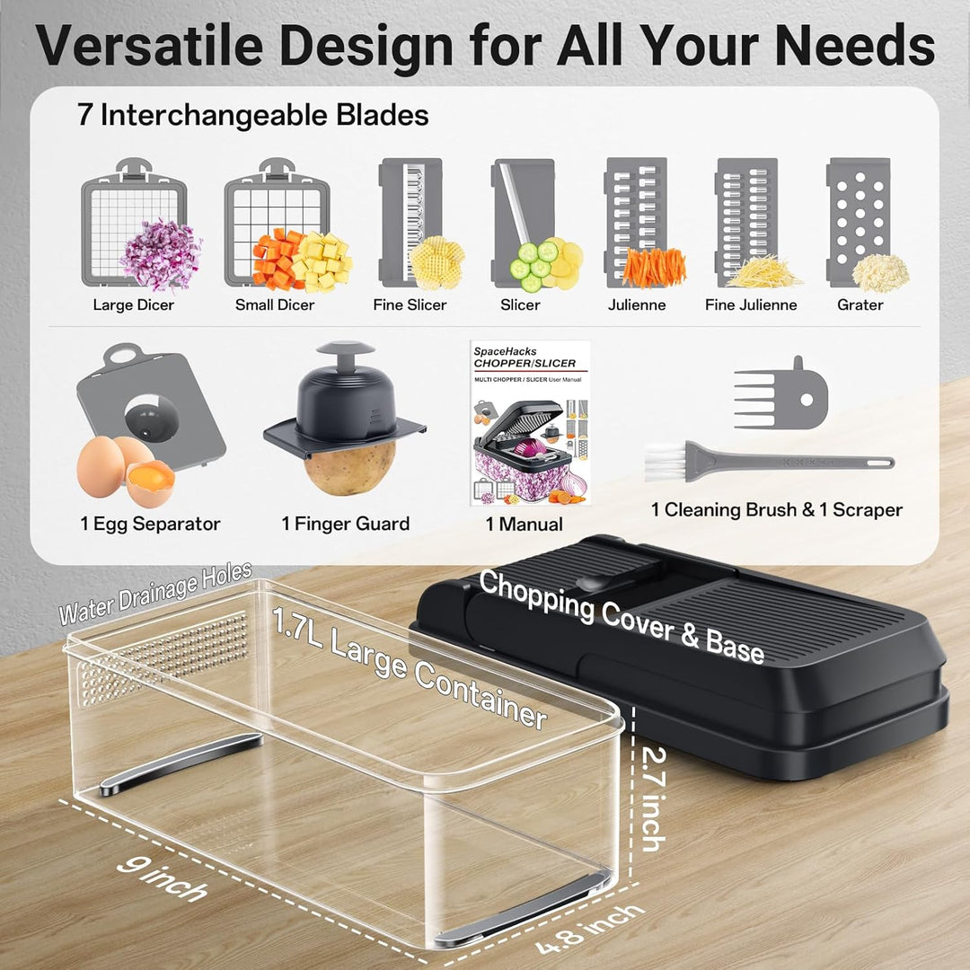 Vegetable Chopper 12-in-1 with 7 Blades and Mandoline