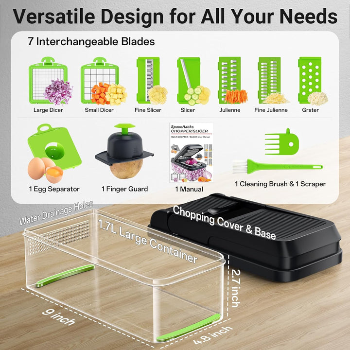 Vegetable Chopper 12-in-1 with 7 Blades and Mandoline