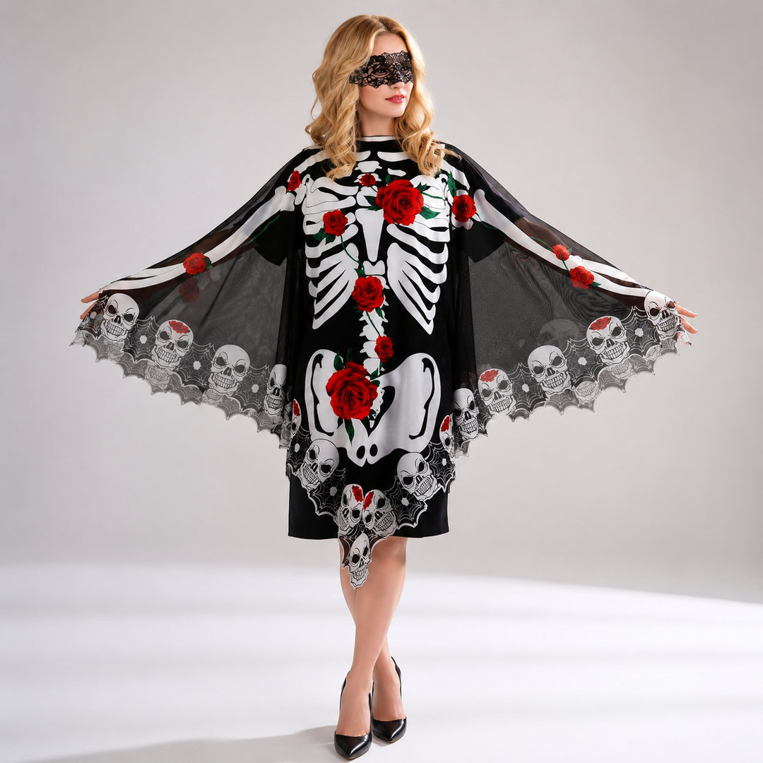 Lace Skeleton Cloak Halloween Costume Cape for Women